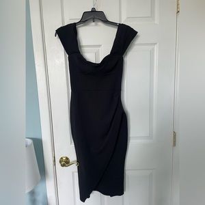 Black off the shoulder dress with corset detail